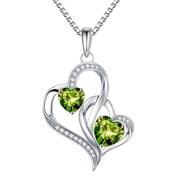 Iefil S925 Sterling Silver Double Heart August Birthstone Necklace for Women, Birthday Anniversary Gifts for Women Wife, Dainty Jewelry, 19+3In
