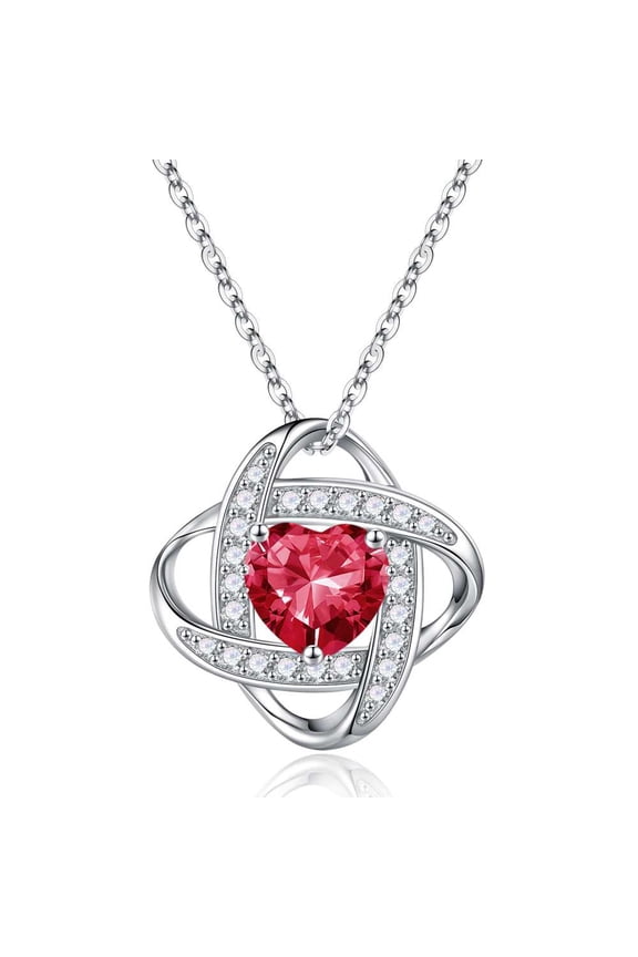 Iefil July Birthstone Necklace Gifts for Women, Sterling Silver Birthstone Jewelry, Red Ruby Red Necklace, Anniversary Birthday Gifts for Wife Girlfriend Mom