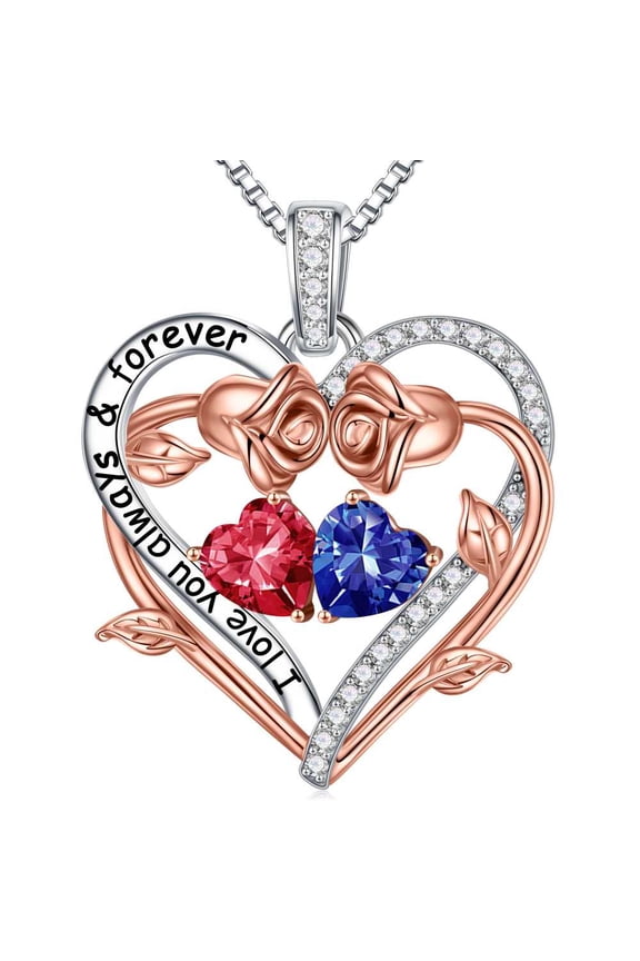 Iefil July December Birthstone Necklace Birthday Gifts for Women, Anniversary Birthday Gift for Her Women Birthstone Jewelry Red Ruby Necklace Blue Tanzanite Necklaces