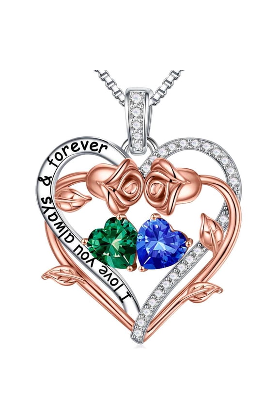 Iefil May September Birthstone Necklace Jewelry, Anniversary Mothers Day Birthday Gift for Mom Her Women Wife, Green Emerald Blue Sapphire Necklace