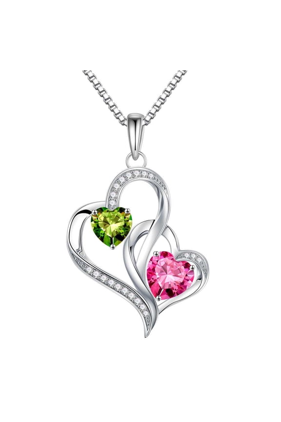 Iefil Mom Necklace - Birthday Gifts for Mom, Birthstone Necklace for Women, Peridot Olive Green Necklaces, Tourmaline Pink Jewelry, August October Birthstone Necklaces