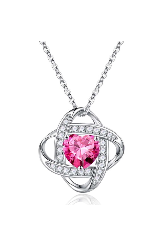 Iefil October Birthstone Necklace Gifts for Women, Sterling Silver Birthstone Jewelry, Tourmaline Pink Necklace, Anniversary Birthday Gifts for Women Wife Girlfriend Her