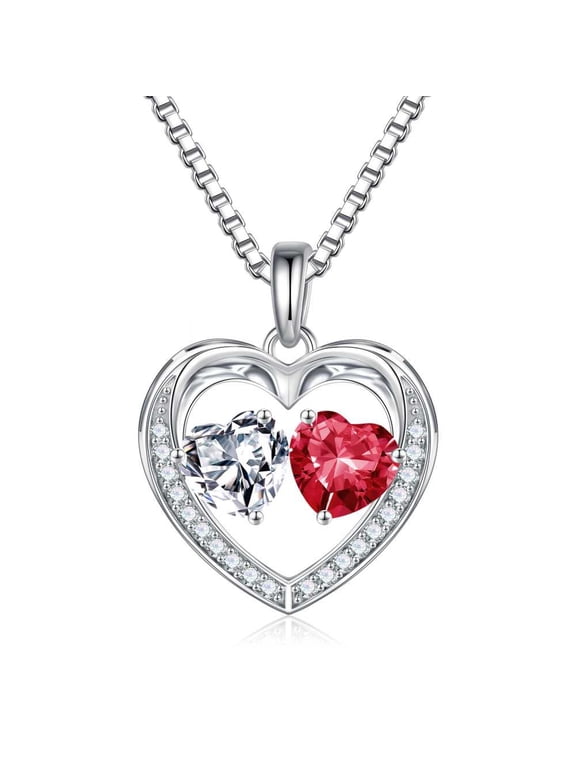 Iefil S925 Sterling Silver Heart April July Birthstone Necklace for Women, Birthday Anniversary Gifts for Women Wife, Dainty Jewelry, 19+3In