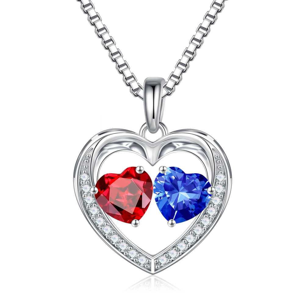 Iefil S925 Sterling Silver Heart January September Birthstone Necklace for Women, Birthday Anniversary Gifts for Women Wife, Silver Jewelry, 19+3In