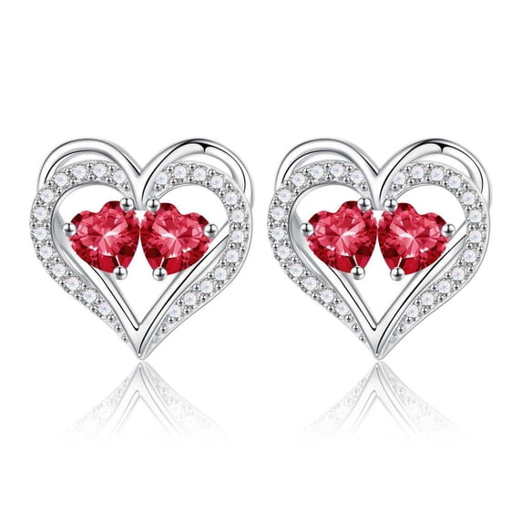 Iefil Red Ruby Earrings for Women - July Birthstone Jewelry, Sterling Silver Earrings, Anniversary Women Gifts