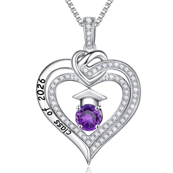 Iefil S925 Sterling Silver Birthstone Heart Pendant Necklace for Women, Dainty Graduation Gifts 2026, CZ Fine Jewelry