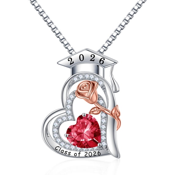 Iefil S925 Sterling Silver Birthstone Heart Pendant Necklace for Women, Dainty Graduation Gifts 2026, Rose CZ Fine Jewelry