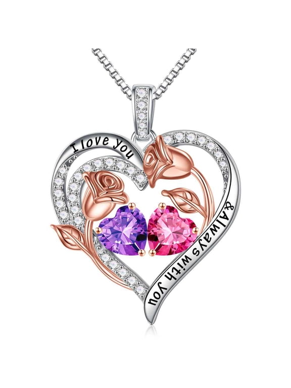 Iefil S925 Sterling Silver Heart February October Birthstone Necklace for Women, Birthday Anniversary Gifts for Women Wife, Dainty Jewelry, 19+3In