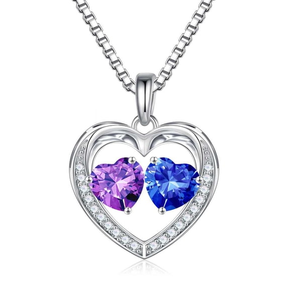 Iefil S925 Sterling Silver Heart February September Birthstone Necklace for Women, Birthday Anniversary Gifts for Women Wife, Dainty Jewelry, 19+3In