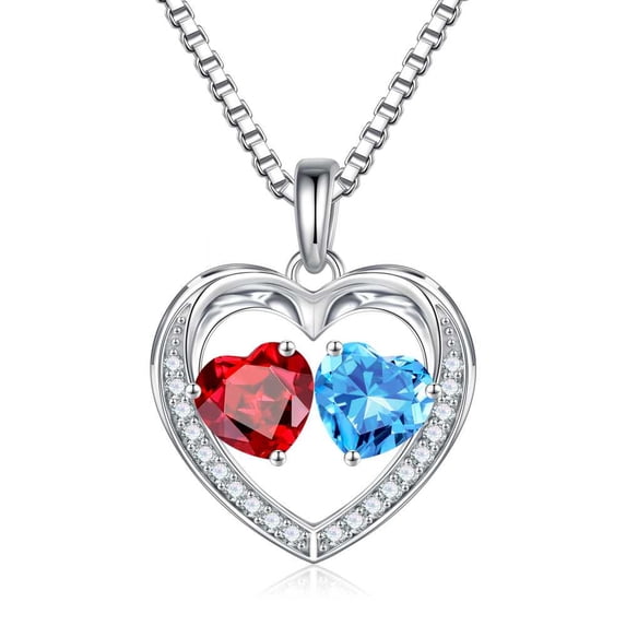 Iefil S925 Sterling Silver Heart January March Birthstone Necklace for Women, Birthday Anniversary Gifts for Women Wife, Dainty Jewelry, 19+3In