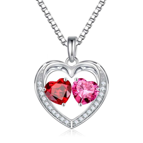 Iefil S925 Sterling Silver Heart January October Birthstone Necklace for Women, Birthday Anniversary Gifts for Women Wife, Dainty Jewelry, 19+3In