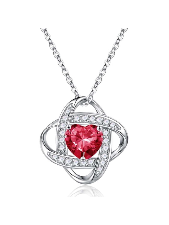 Iefil S925 Sterling Silver Heart July Birthstone Necklace for Women, Birthday Anniversary Gifts for Women Wife, Dainty Silver Jewelry, 19+3In