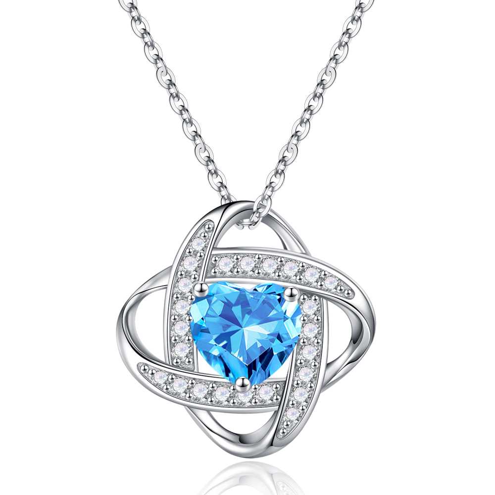 Iefil S925 Sterling Silver Heart March Birthstone Necklace for Women, Birthday Anniversary Gifts for Women Wife, Dainty Silver Jewelry, 19+3In