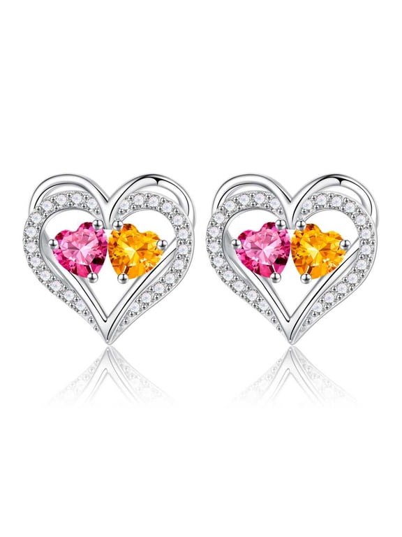 Iefil Anniversary Gifts for Wife Women, Christmas Gift for Women Wife, S925 Sterling Silver Heart October November Birthstone Stud Earrings