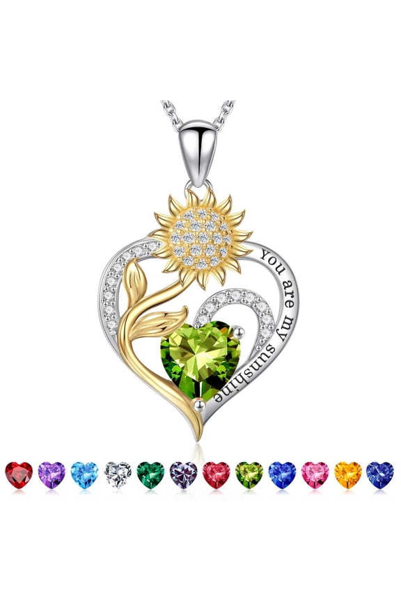 Iefil Sunflower Gifts for Women, Sunflower Necklace, Anniversary Birthday Gifts for Her, August Peridot Olive Green Jewelry, Birthstone Necklace for Women Wife Mom