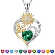 Iefil Anniversary Gifts for Wife Women, Mother's Day Gift for Mom Grandmom Wife, S925 Sterling Silver Heart May Birthstone Necklace, 19+3In