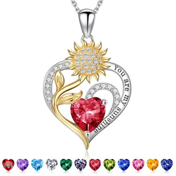 Iefil Sunflower S925 Sterling Silver Heart July Birthstone Necklace for Women, Birthday Anniversary Gifts for Women Wife, Dainty Jewelry, 19+3In