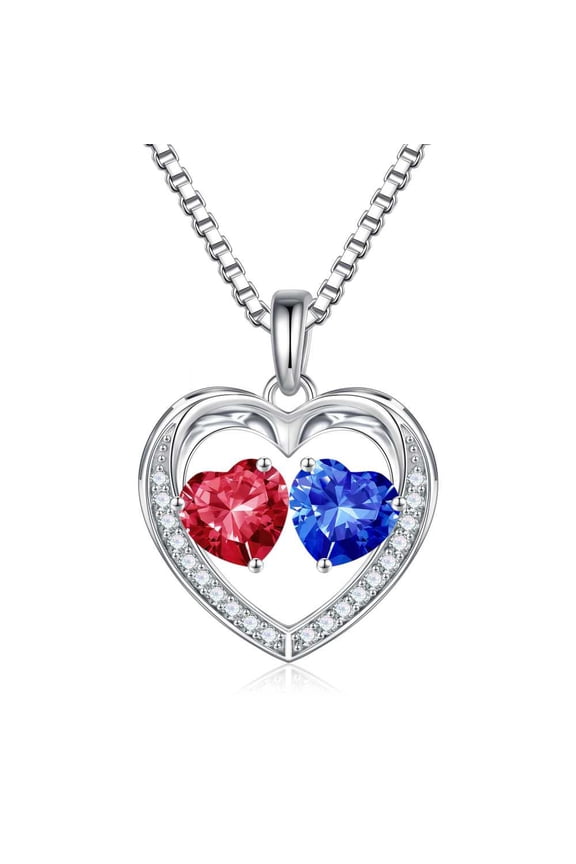 Iefil Wife Birthday Gift Ideas - 925 Sterling Silver Necklace, Jewelry Gifts for Wife Girlfriend Her| July Ruby Red & September Sapphire Royal Blue Necklace