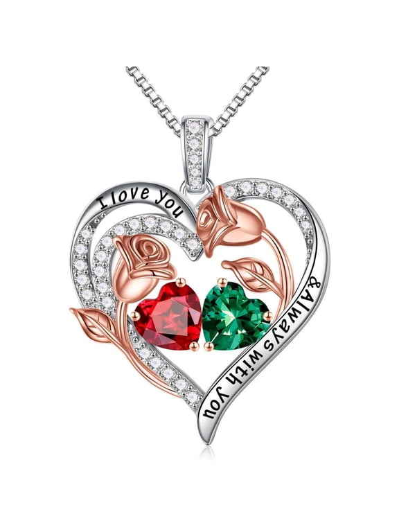 Iefil Anniversary Gifts for Wife Women, Mother's Day Gift for Mom Grandmom Wife, S925 Sterling Silver Heart January May Birthstone Necklace, 19+3In