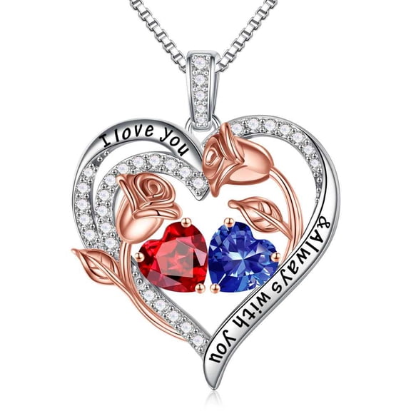 Iefil Anniversary Gifts for Wife Women, Christmas Gift for Women Wife Mom, S925 Sterling Silver Heart January December Birthstone Necklace, 19+3In