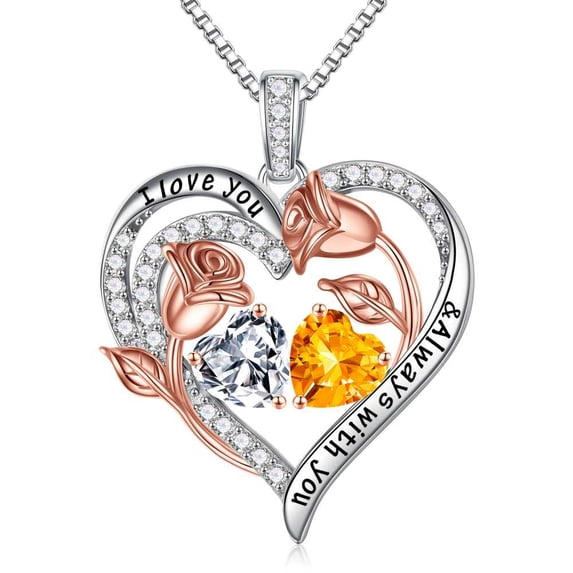 Iefil Wife Gifts - Anniversary Jewelry Gift for Her, Womens Necklace, April November Birthstone Necklace, Topaz Citrine Jewelry