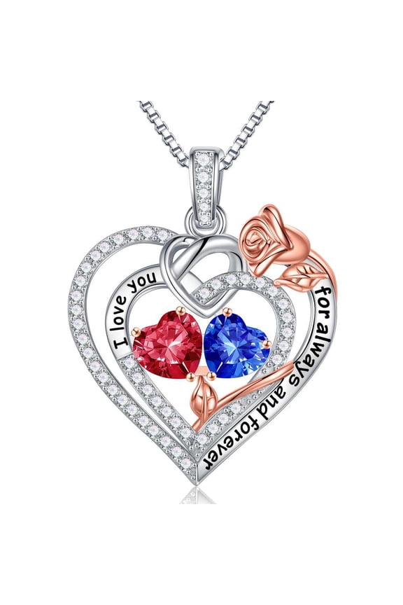 Iefil Women's Birthstone Necklace, 925 Sterling Silver, Heart Shape, Blue Sapphire, July September, Adjustable 19in + 2in, Romantic Gifts for Her, Mothers Day, Birthday, Anniversary, Christmas