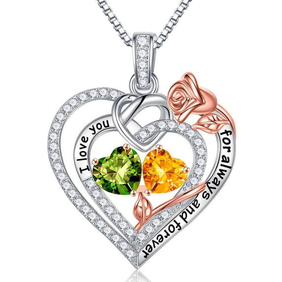 Iefil Womens Birthstone Necklaces - Peridot Green, Citrine Yellow, August & November Birthstones, Birthday Necklace