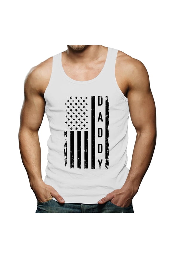 4th of July Shirts for Men Men's Workout Tank Tops Bodybuilding Muscle Cut Off T Shirt Sleeveless(Y-White,3XL)