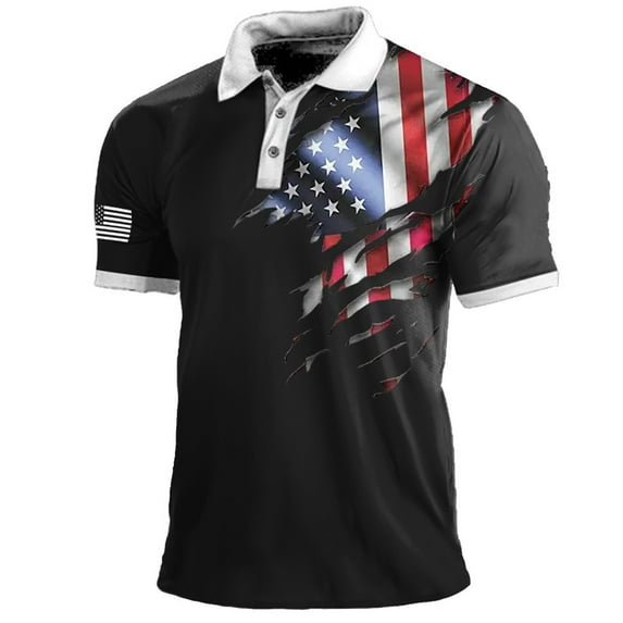 Ierhent American Shirts for Men Polo Shirts for Men Moisture Wicking Mens Polo Shirts Patriotic Shirts for Men Black,2XL
