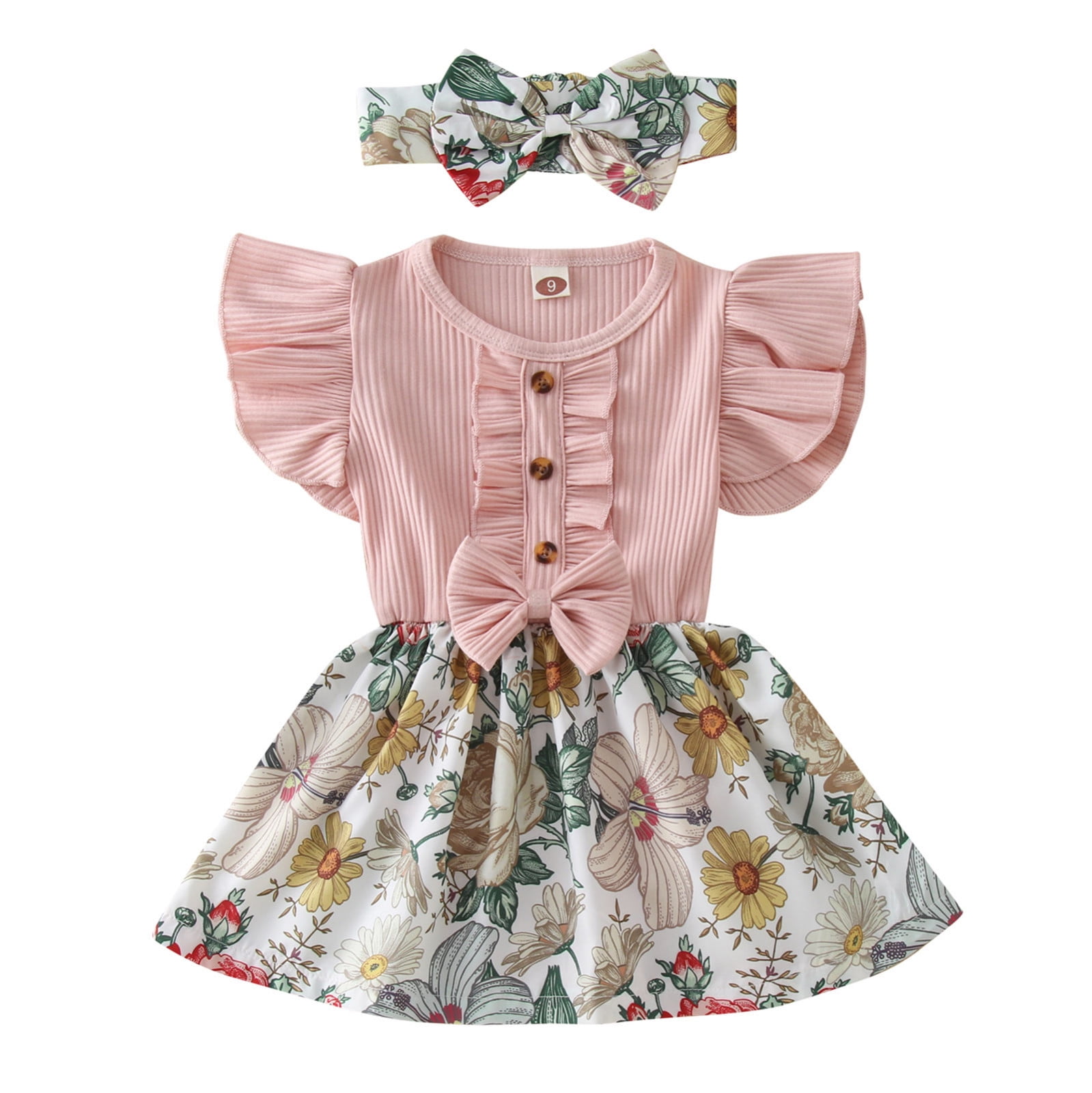 Ierhent Baby Clothes for Girls Baby Girl Flutter Sleeve Bodysuits(Pink