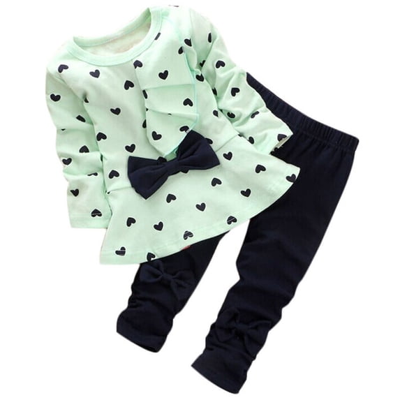 Ierhent Baby Girls Long Sleeve Clothing Set T Shirt Pants Outfits 24 Months(Green,One Size)