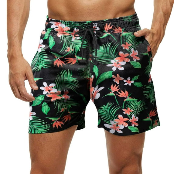 Ierhent Beach Shorts Men's Linen Shorts Casual Elastic Waist Drawstring Lightweight Summer Beach Shorts Red,L