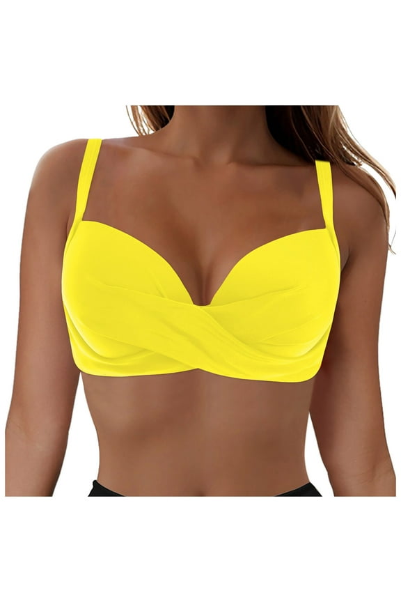 Bikini Tops Women's Twist Front Bikini Top - Push Up Bathing Suit Top Padded Swimsuit Top(Yellow,XXL)