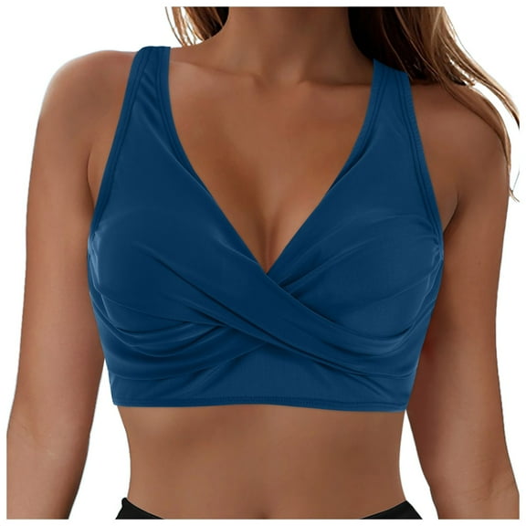 Ierhent Bikini Tops for Women Large Bust Triangle Bikini Tops for Women Halter String Bikini Bathing Suit Tops Sexy Bikini Swimsuit Top(Blue,L)
