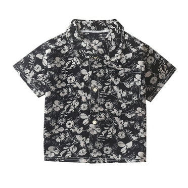 Ierhent Boy Kids Hawaiian Button Shirt Short Sleeves Casual Summer Tops(Black,150)