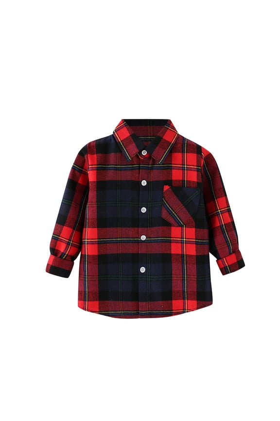 Boys Plaid Button Shirts Long Sleeve Flannel Shirts Tops for Boys(Black,90)