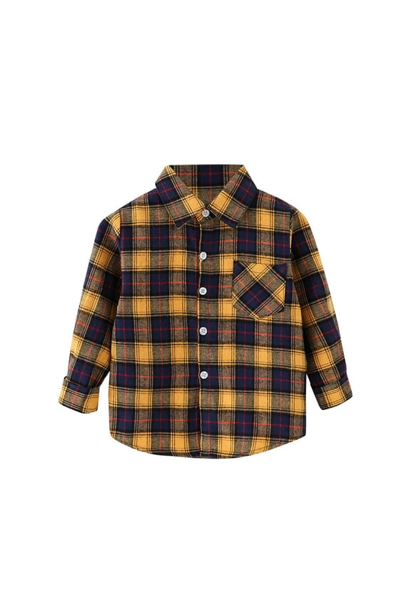 Boys Plaid Button Shirts Long Sleeve Flannel Shirts Tops for Boys(Yellow,160)