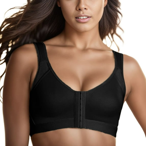 Ierhent Bralettes for Women Female Front Closure Wirefree Posture Bra for Women(Black,3XL)