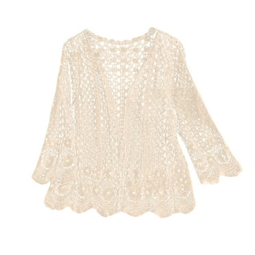 Ierhent Cardigans for Women Womens Crochet Summer Cardigan Shrug 2024 Lightweight Open Front Hollow-out Cardigan Sweater Outwear(Beige,One Size)