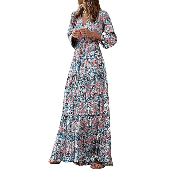 Ierhent Casual Dress Dresses for Women Boho Short Sleeve Floral Print Plus Size Casual Dress(Red,M)