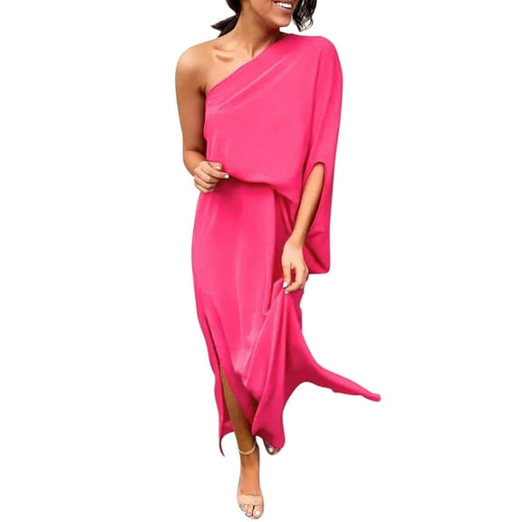 Ierhent Casual Dress Summer Dresses for Women Beach Cover Ups Strapless Boho Floral Print Sundress(Hot Pink,XL)