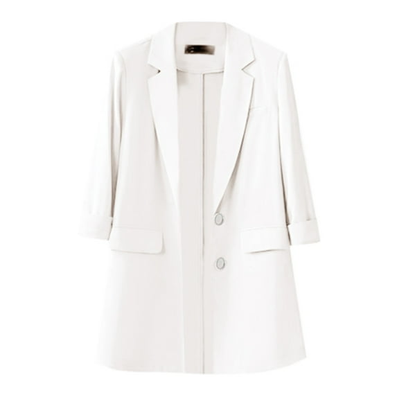 Ierhent Classic 2-Button Lambskin Leather Blazer Women - Casual Coat Long Sleeves Suit Style Leather Jacket Women(White,XXL)