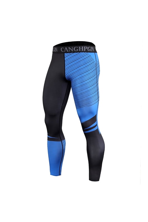 Compression Leggings for Men Men's Long Tights(Blue,L)