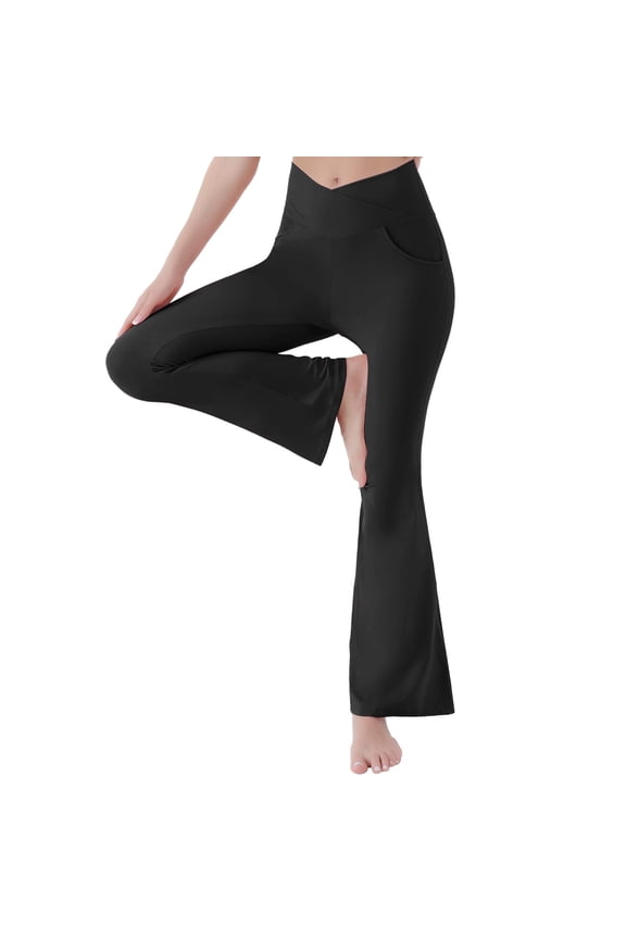 Flare Yoga Pants with Pockets Lifting Women's Flared Sport Yoga Pant Black,S