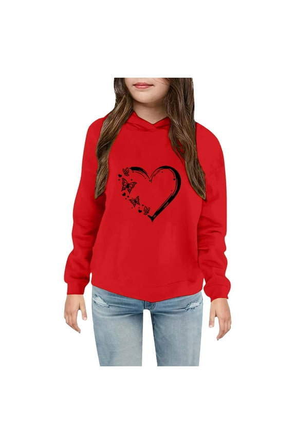 Girls Long Sleeve Shirts Casual Crew Neck Lace Loose Blouse Tops(Red,4-5 Years)