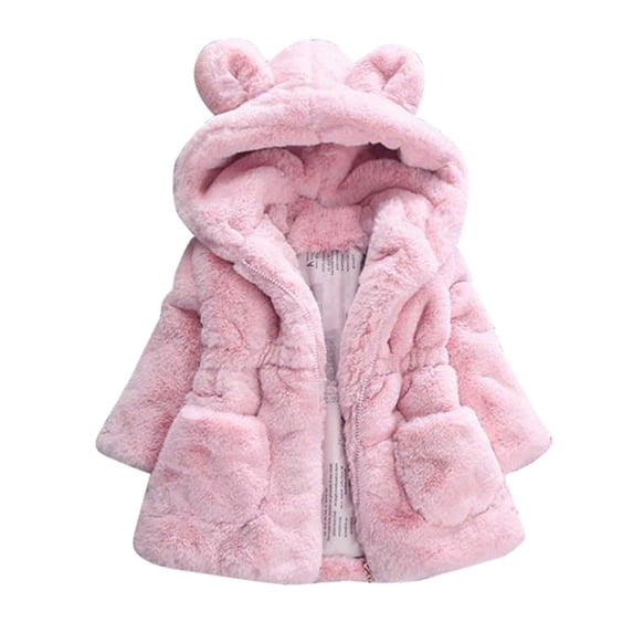 Ierhent Girls Winter Warm Coat with Ear Hood, Fur Wool Jacket(Pink,120)