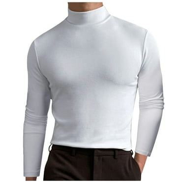 Ierhent Gold Turtleneck Shirt Men Neck Cotton Long Sleeve Undershirts Slim Fit Tight Thermal T Shirts Turtle Neck Basics Regular Fit Sweate(White,S)