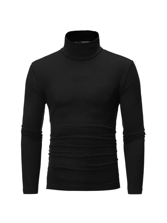 Gold Turtleneck Shirt Men Neck Cotton Long Sleeve Undershirts Slim Fit Tight Thermal T Shirts Turtle Neck Basics Regular Fit Sweater(Black,XL)