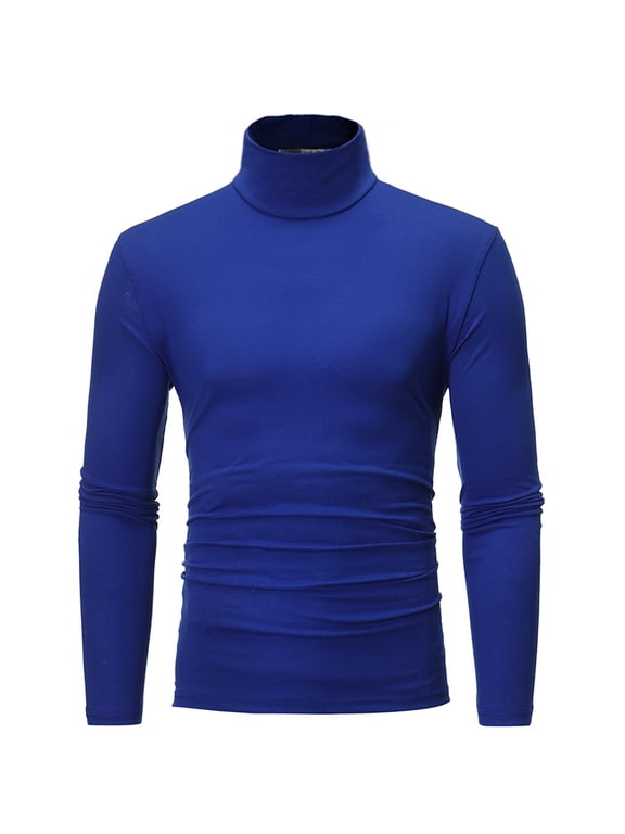 Gold Turtleneck Shirt Men Neck Cotton Long Sleeve Undershirts Slim Fit Tight Thermal T Shirts Turtle Neck Basics Regular Fit Sweater(Blue,XXL)