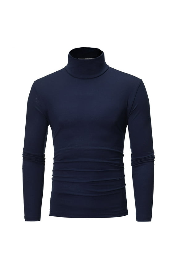 Gold Turtleneck Shirt Men Neck Cotton Long Sleeve Undershirts Slim Fit Tight Thermal T Shirts Turtle Neck Basics Regular Fit Sweater(Navy,XXL)